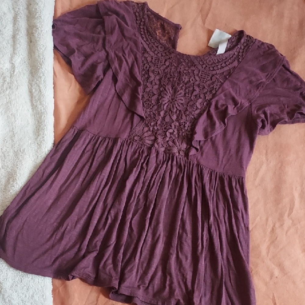 Knox Rose Purple Babydoll Blouse with Flutter Sleeves